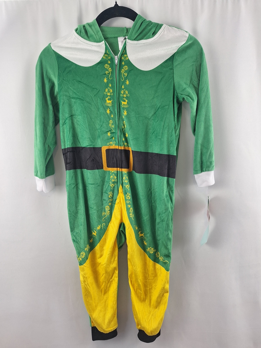 ELF Green and Yellow Hooded Elf Onesie with Printed Belt
